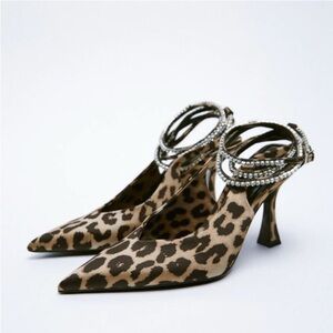 ZARA LEOPARD SLINGBACK HEELS WITH INTERCHANGEABLE ANKLE STRAP
